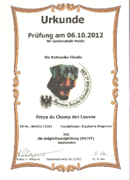 Freya du champ des louves - BH-VT ADRK