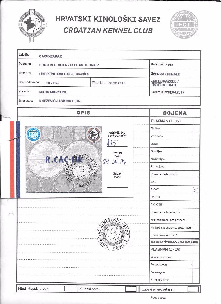 CH. Libertine Sweeties Doggies - 2°EXC RCAC