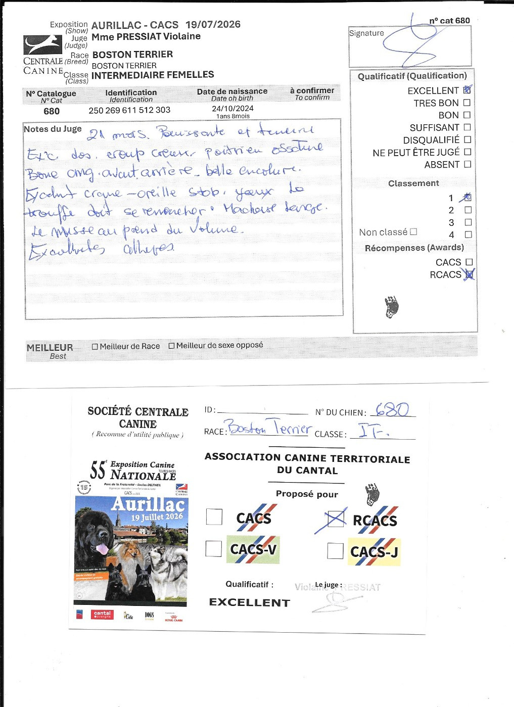 Victoire Sweeties Doggies - 1° EXC RCACS classe intermédiaire