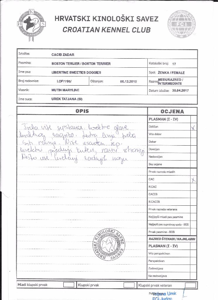 CH. Libertine Sweeties Doggies - 1° EXC CAC