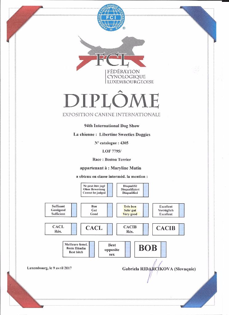 CH. Libertine Sweeties Doggies - très Bon classe intermédiaire