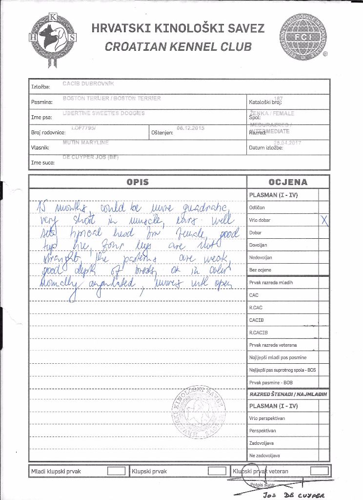 CH. Libertine Sweeties Doggies - 1° TRÈS BON classe intermédiaire