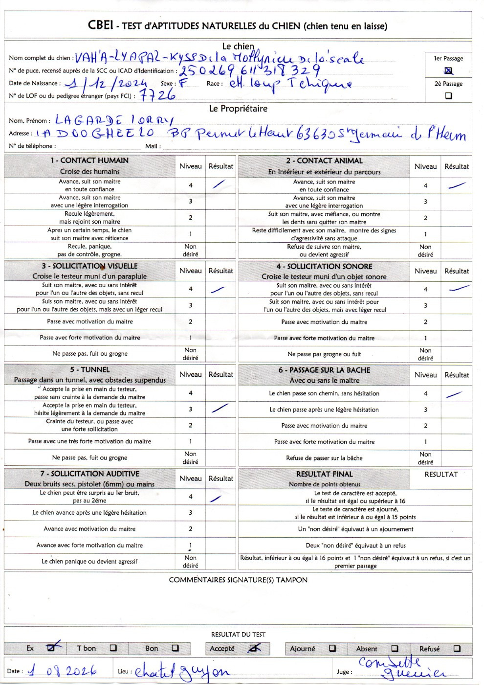 Vah-a'lya pal-kyss de la mollyniere de lo'scale - Niveau Excellent, note 27/28