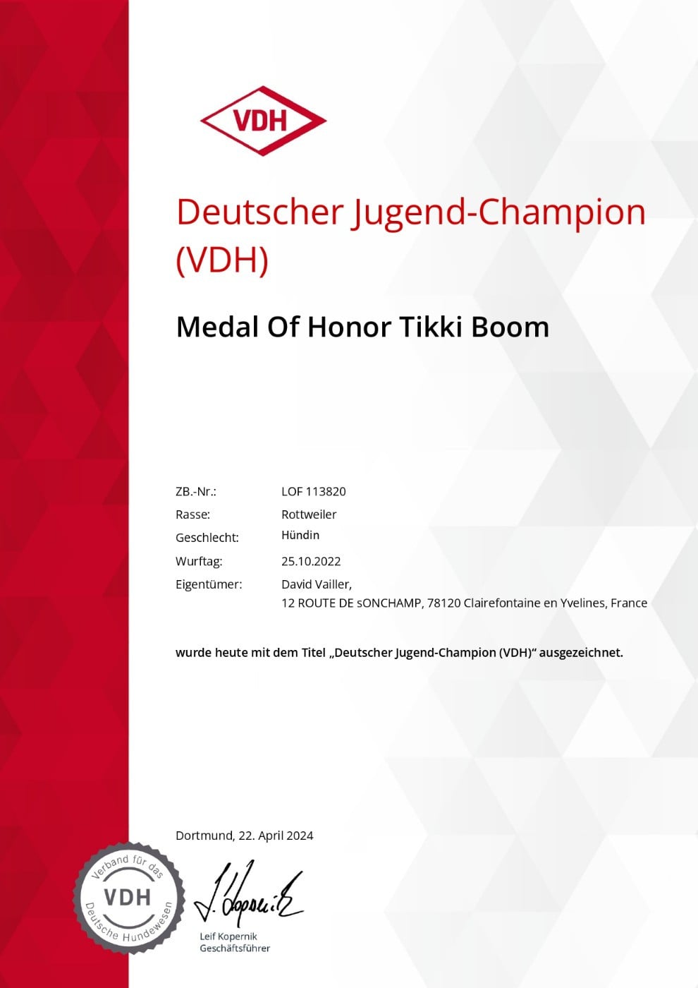 CH. Medal of Honor Tikki Boom