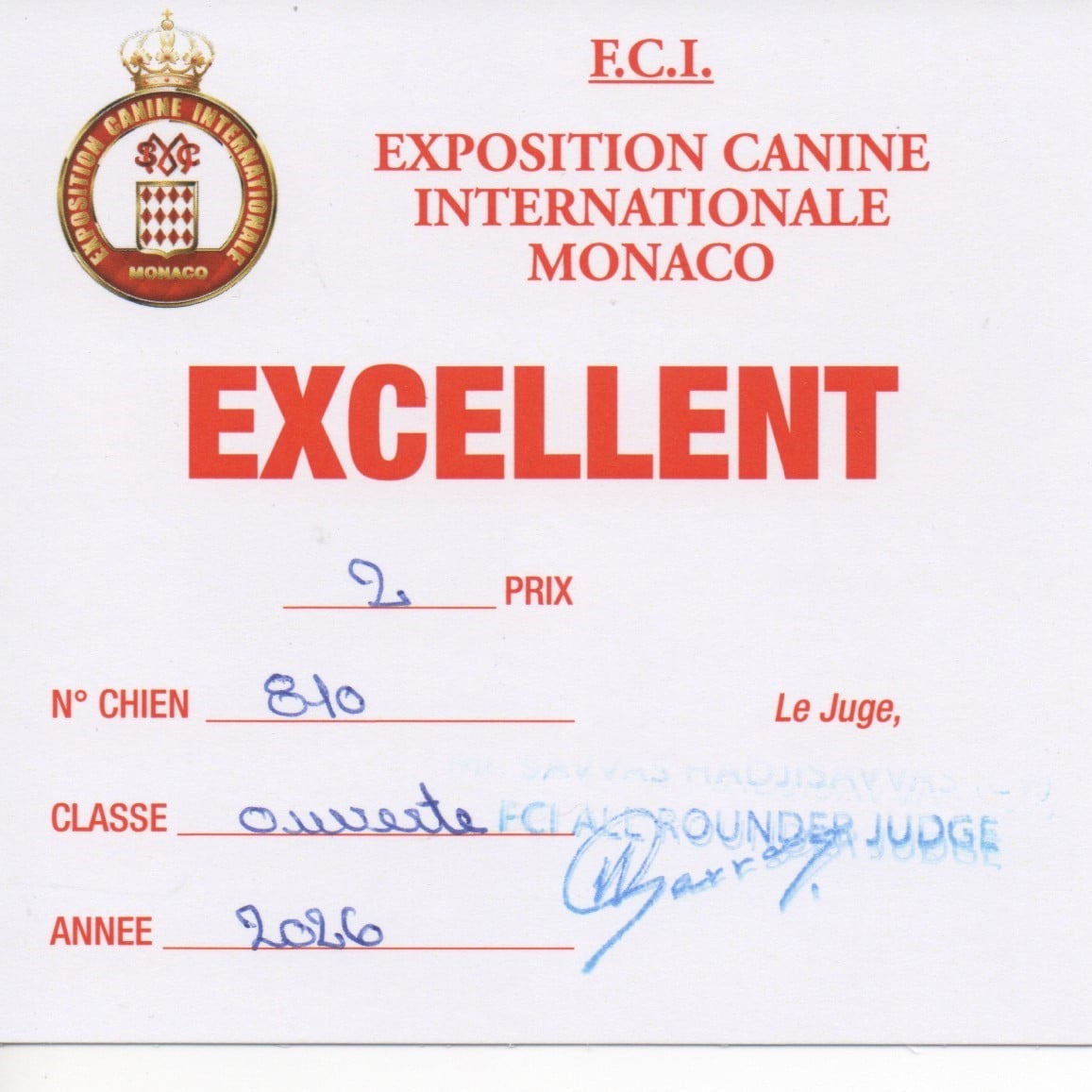 CH. Ugni Du Bois D'Esperanto - 2e EXCELLENT classe ouverte