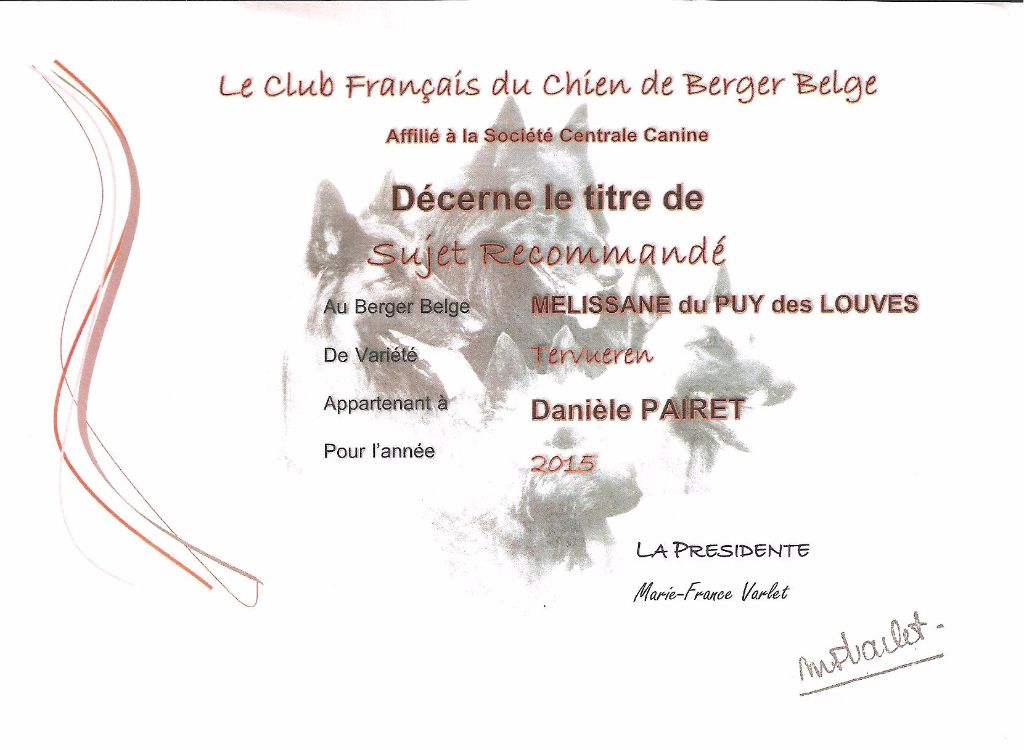 CH. Melissane Du Puy Des Louves - Sujet recommandé de la NE