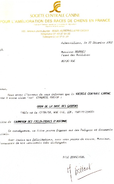 TR. CH. Odin de la Baie des Gabions - TITRE DE CHAMPION