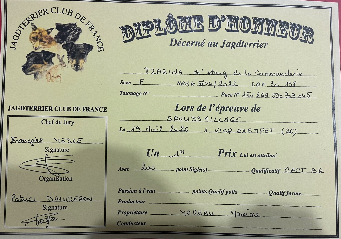 Tzarina de l'étang de la commanderie - Ier prix CACT 200/200pts
