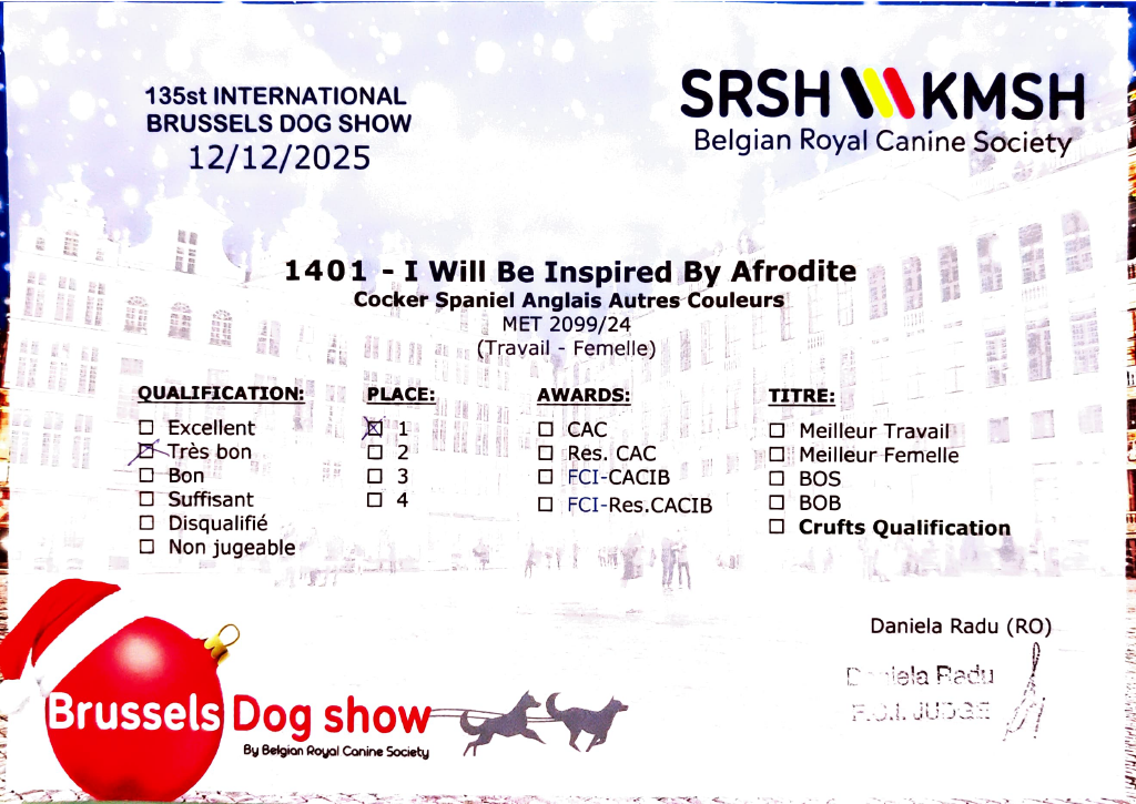TR. i will be Inspired By Afordite - 1er Très Bon (Classe Travail)