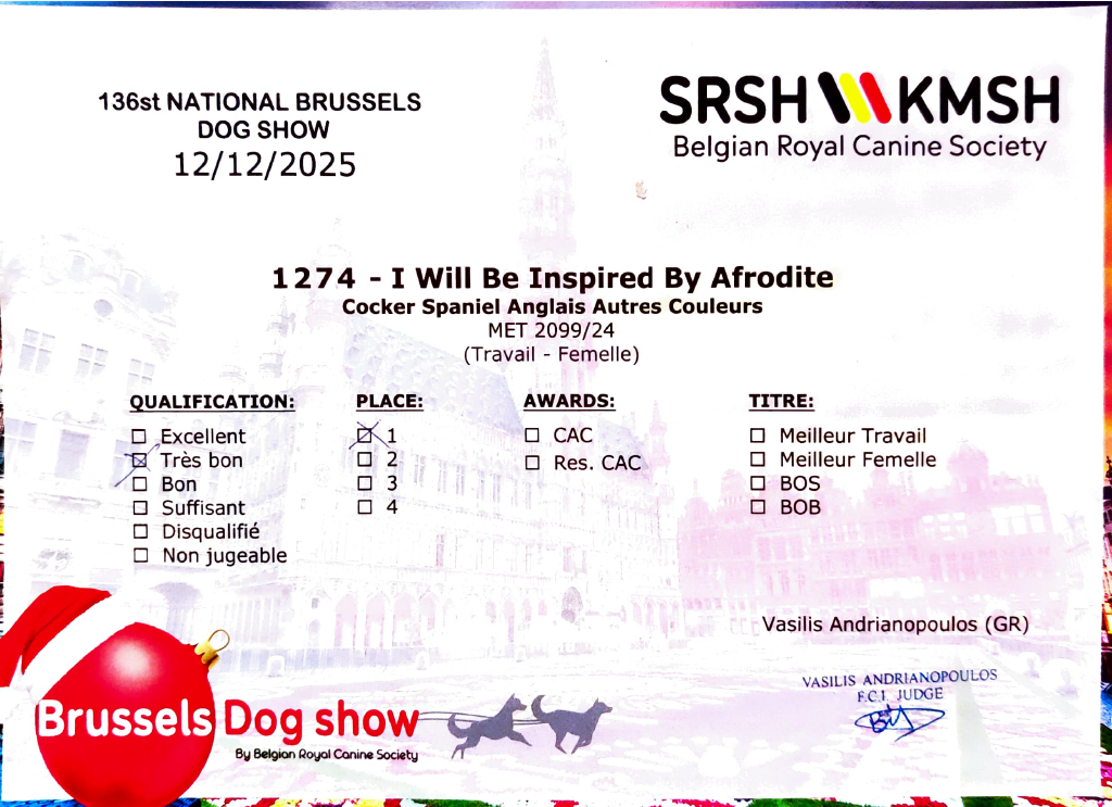 TR. i will be Inspired By Afordite - 1er Très Bon (Classe Travail)