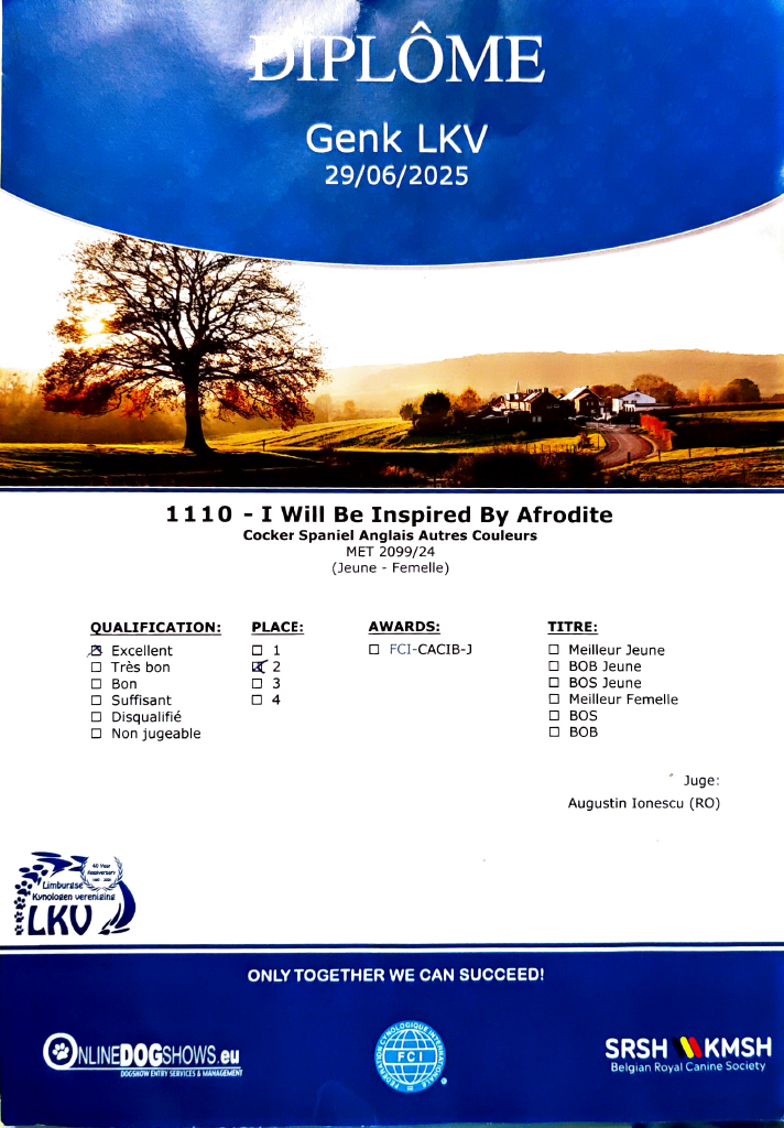 TR. i will be Inspired By Afordite - 2ème Excellent (Classe Jeune)