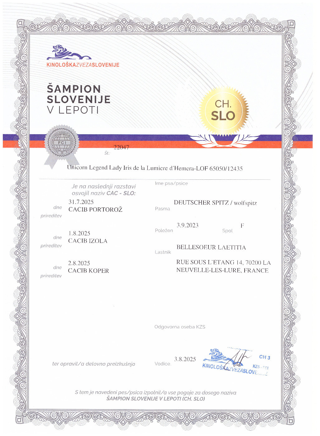 CH. Jch twinkling moonlight olympe De La Lumière D'Héméra