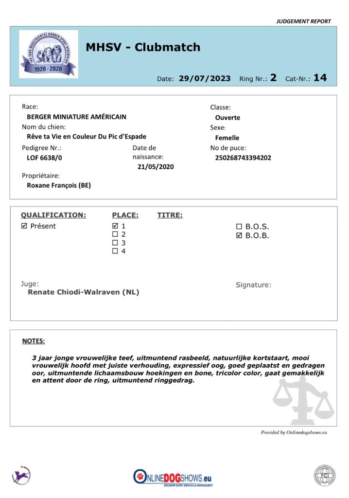 Reve ta vie en couleur du pic d'Espade - 1er excellent classe ouverte BOB