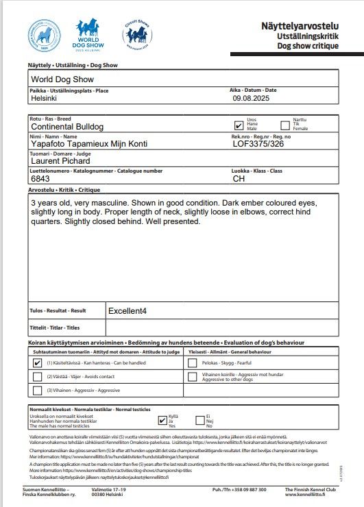 CH. Yapafoto Tapamieux mijn konti - 4 ex en classe champion