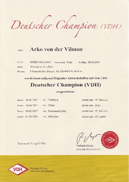 TR. CH. Arko Von der Vilsaue - Champion d'Allemagne-VDH 2008