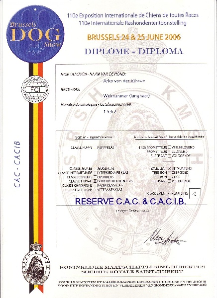 TR. CH. Arko Von der Vilsaue - Exc 1, RCAC, RCACIB,