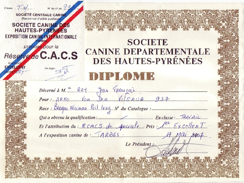 TR. CH. Arko Von der Vilsaue - Excellent 1, RCACS de Spéciale