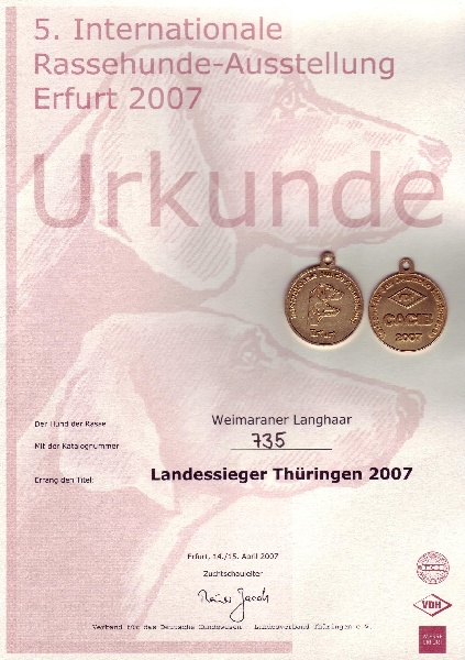 TR. CH. Arko Von der Vilsaue - Excellent 1, Landessieger Thüringen 2007