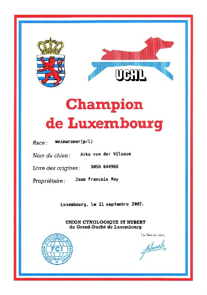 TR. CH. Arko Von der Vilsaue - Champion de Luxembourg de Beauté CH.LUX