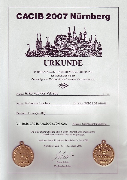 TR. CH. Arko Von der Vilsaue - Exc1, CAC de Championnat-VDH, CAC, CACIB, Meilleur de sa Race