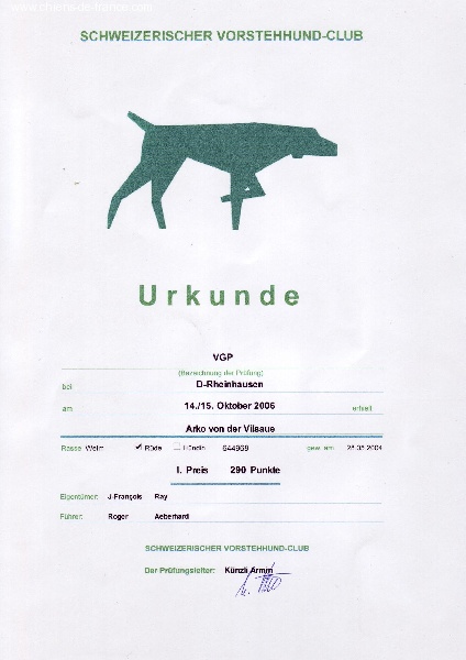 TR. CH. Arko Von der Vilsaue - VGP 290 Points Ier Prix TF