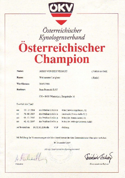 TR. CH. Arko Von der Vilsaue - Champion d' Autriche