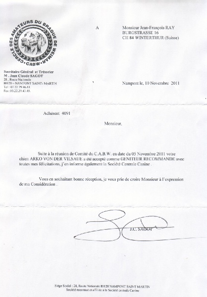 TR. CH. Arko Von der Vilsaue - Géniteur recommandé Valeut 4 / 6