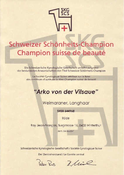 TR. CH. Arko Von der Vilsaue - Champion Suisse de Beauté 2007