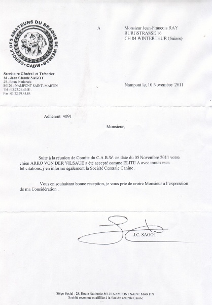 TR. CH. Arko Von der Vilsaue - Classe Géniteur 6/6 ELITE A