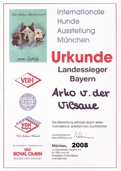 TR. CH. Arko Von der Vilsaue - Excellent 1, Landessieger Bayern 2008