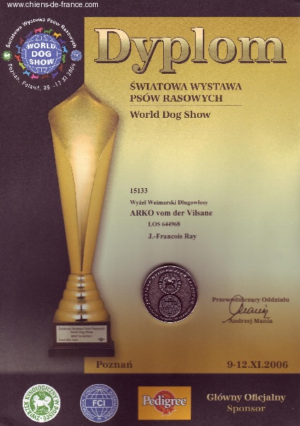 TR. CH. Arko Von der Vilsaue - Exc 2, CWC, RCAC, Vice-Champion du Monde Classe Travail Médaille d'Argent