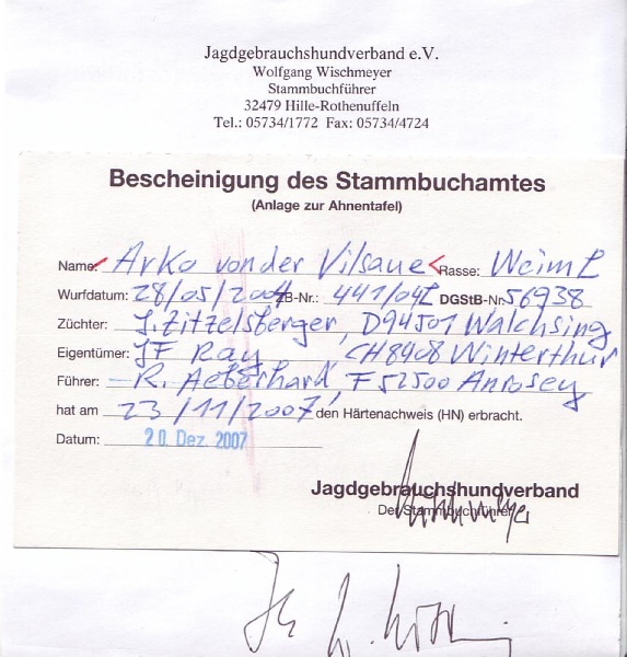 TR. CH. Arko Von der Vilsaue - Preuve de Dureté (Härte-Nachweis)