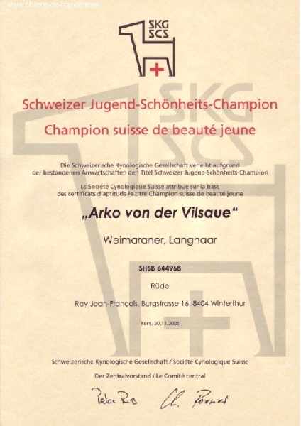 TR. CH. Arko Von der Vilsaue - Champion Suisse de Beauté Jeune