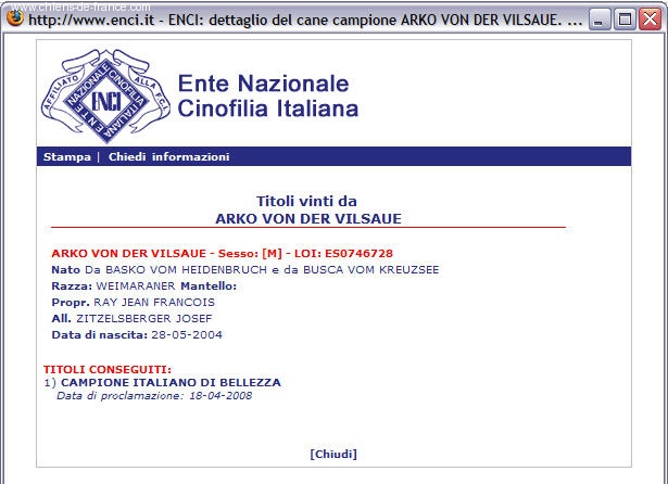 TR. CH. Arko Von der Vilsaue - Inscrit LOI ES0746728