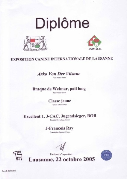 TR. CH. Arko Von der Vilsaue - Excellent 1, C.A.C.-Jeune,Meilleur Jeune,Meilleur de sa Race