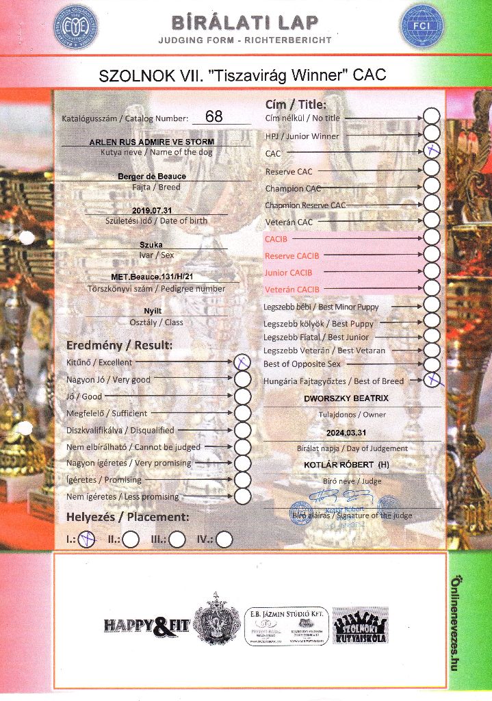 arlen rus Admire ve storm - Nyílt osztály: Excellent 1, CAC, BOB.