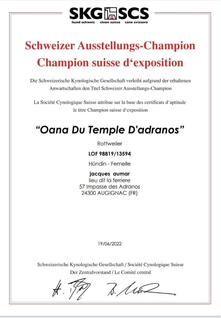 CH. Oana Du Temple D'Adranos - 1 Excellent CAC